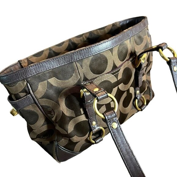 Coach Op Art Sateen chocolate color handbag - Picture 14 of 16